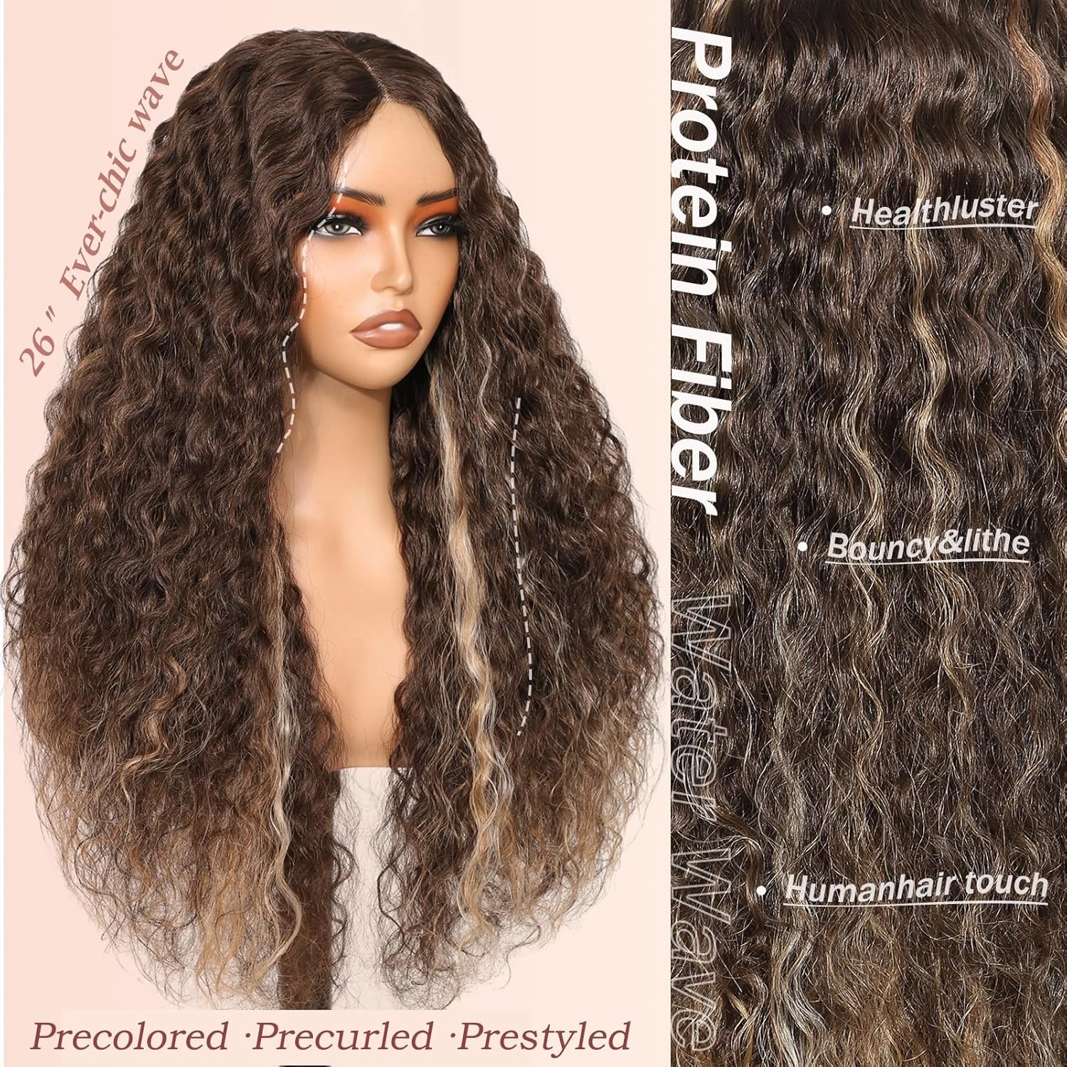 Highlight Blonde Curly Synthetic Wig,26 Inch Deep Wave Wigs for Black Women, Curly Synthetic Wig Upgraded with Premium Human-Hair-Like Fiber (Highlight Blonde)