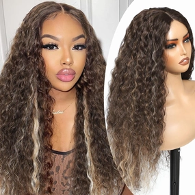 Highlight Blonde Curly Synthetic Wig,26 Inch Deep Wave Wigs for Black Women, Curly Synthetic Wig Upgraded with Premium Human-Hair-Like Fiber (Highlight Blonde)