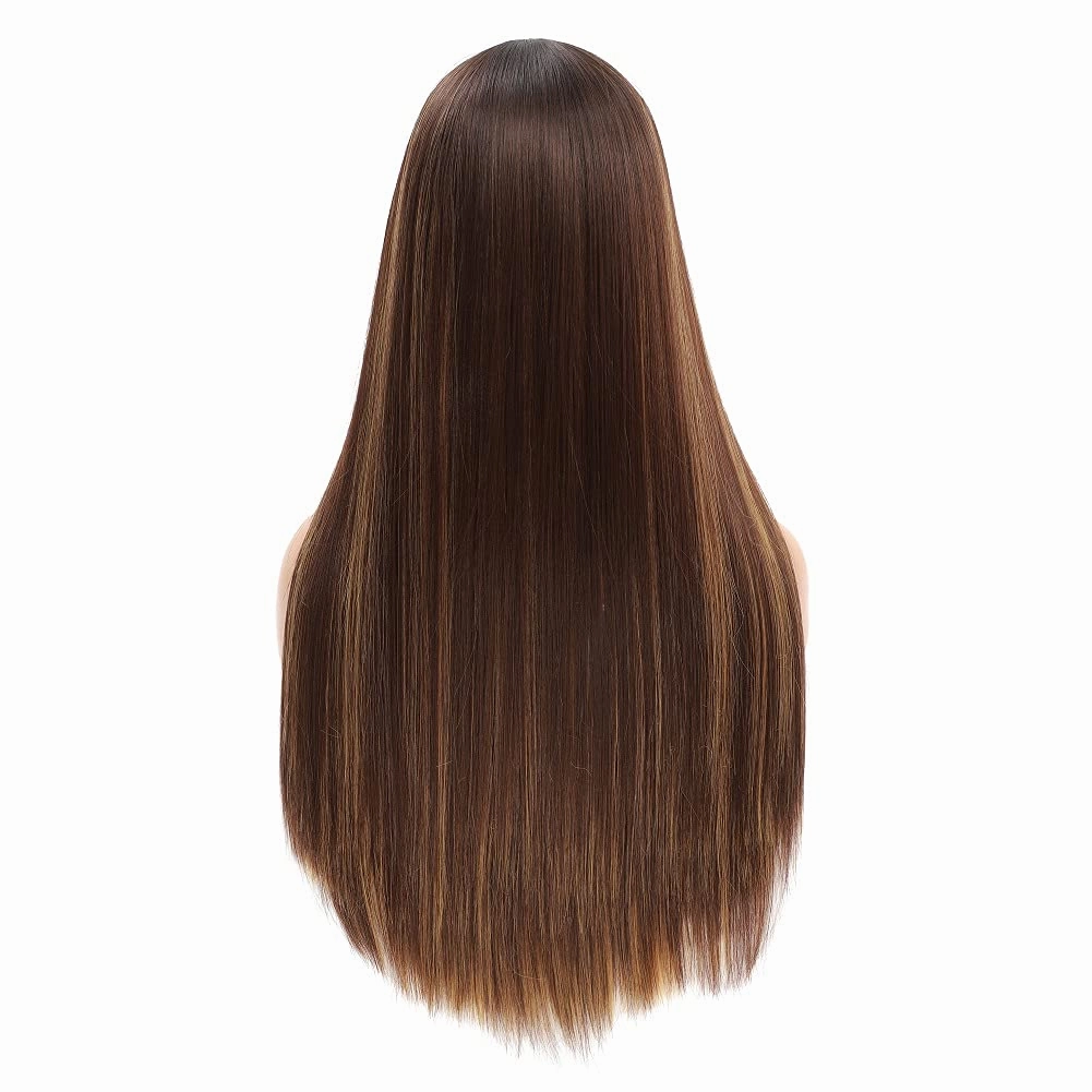 Highlight Blonde Wigs for Women Long Straight Wig with Bangs Natural Fashion Silky Soft Remy Hair Heat Resistant Fiber Synthetic Wigs Machine Made Glueless Wig Regular Everyday Realistic Full Wig 24''