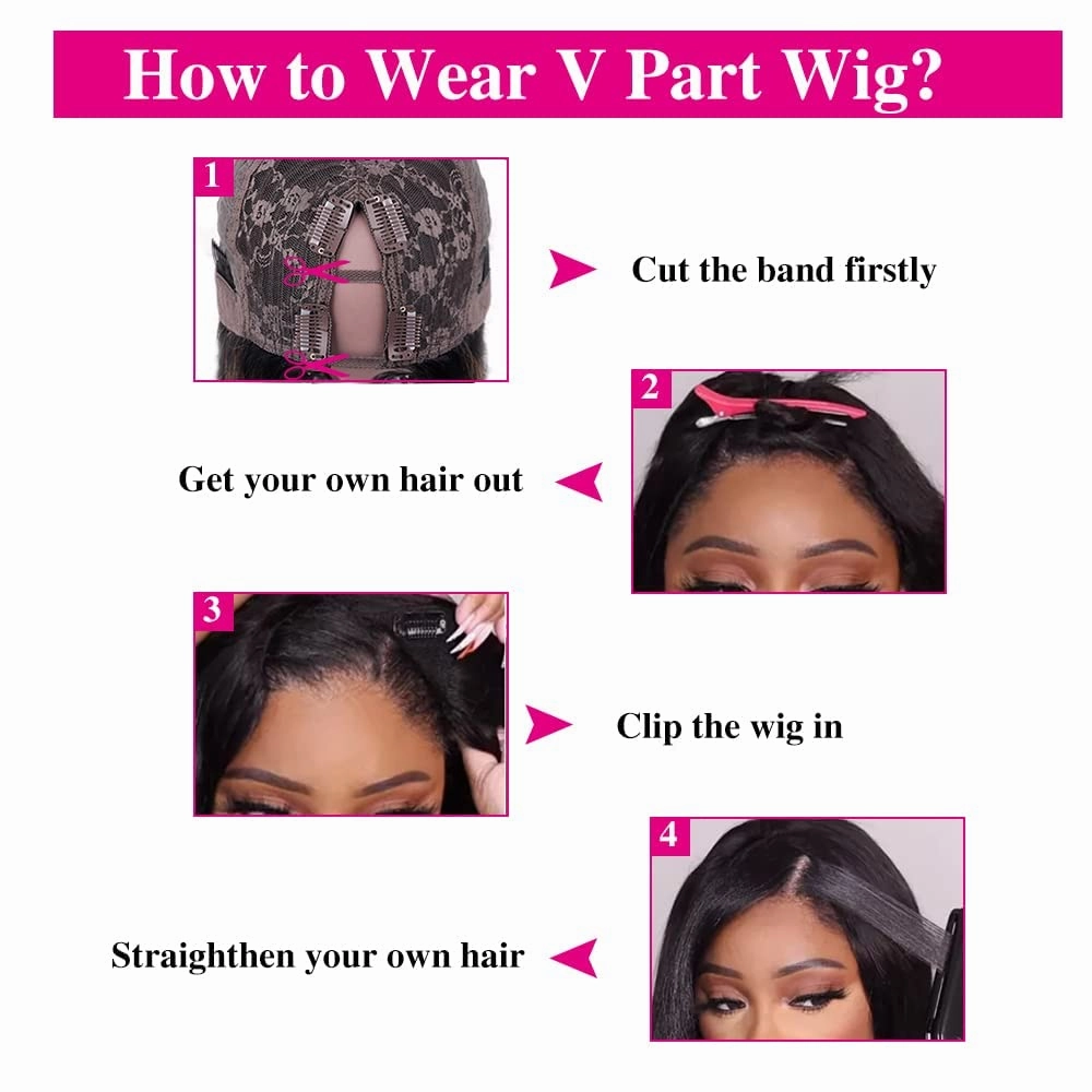 Highlight V Part Wigs Human Hair Straight Brazilian Virgin Human Hair Wigs Ombre Brown Upgrade U Part Wigs 180% Density Glueless Full Head Clip In Half Wigs 20inch #FB30