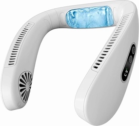 HIGO CoolMaster Ultra Neck Fan, Neck Air Conditioner, 2-in-1 Cooling Neck Fan Portable Rechargeable, Wearable Personal Fan, 5500mAh Large Battery, Ergonomic Design, Frost White