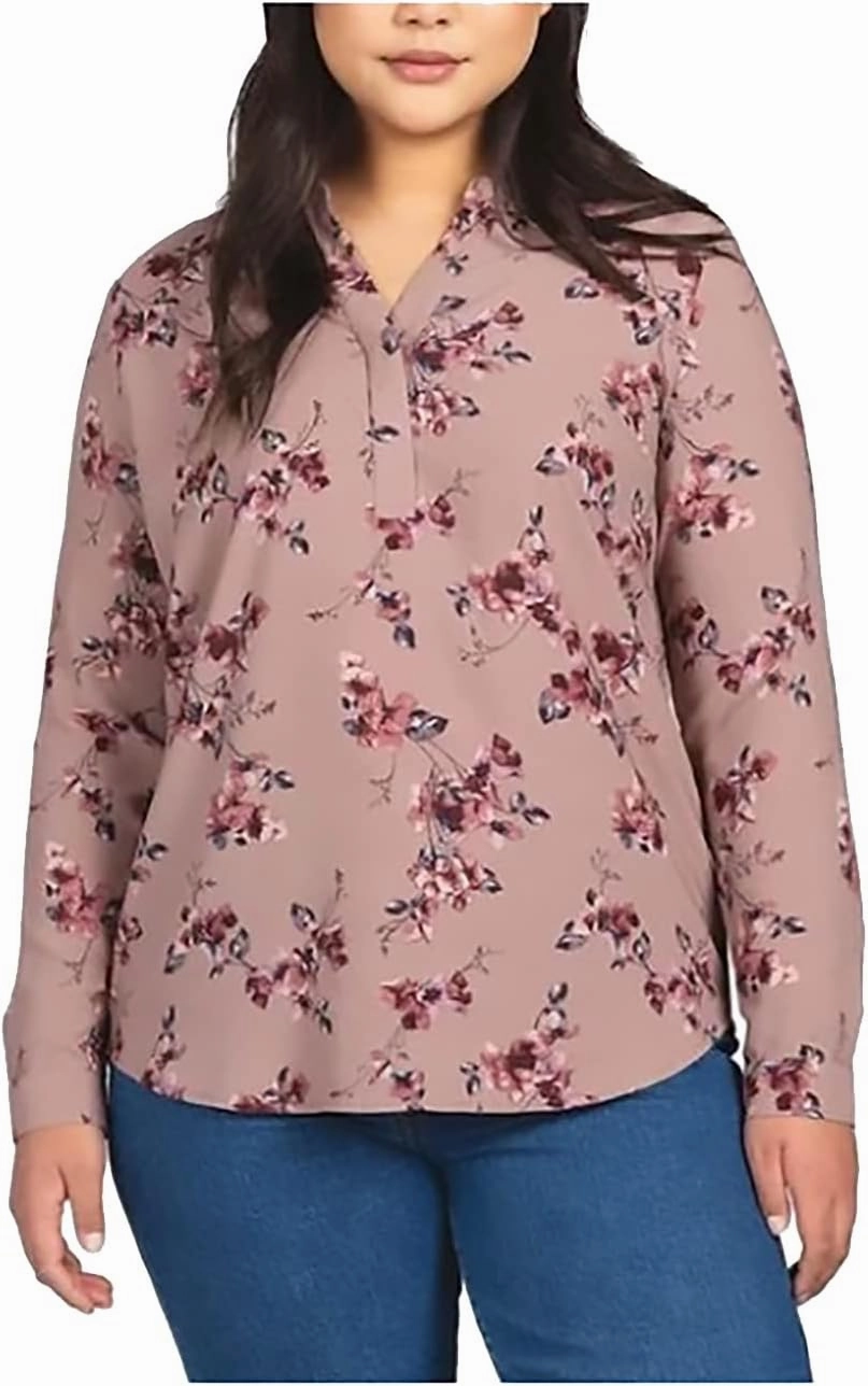 Hilary Radley Womens Long Sleeve Blouse, Pink Floral, Medium