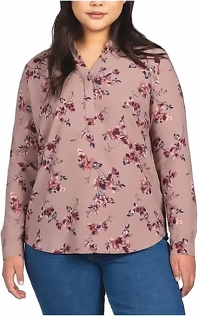 Hilary Radley Womens Long Sleeve Blouse, Pink Floral, Medium