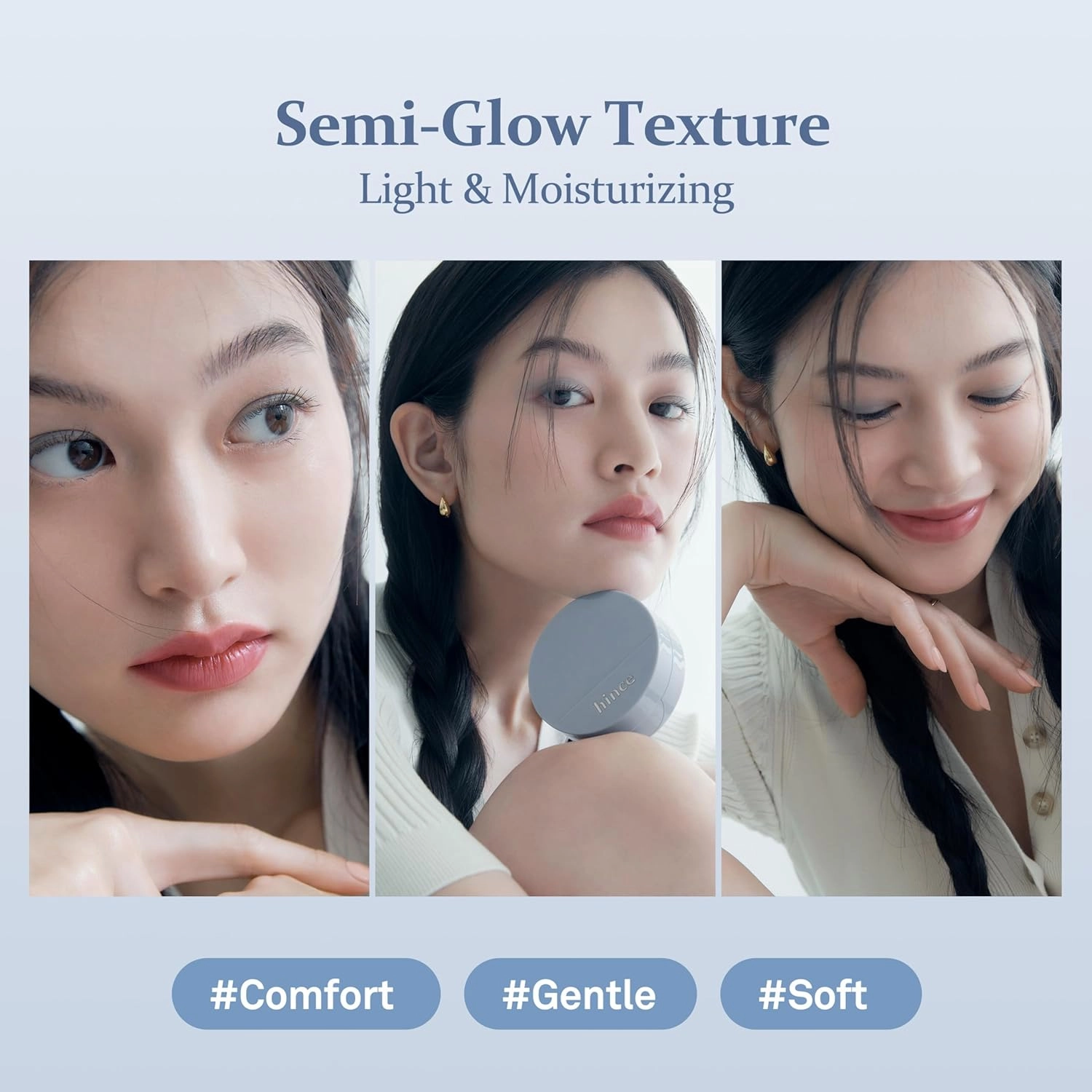 hince Second Skin Mesh Matte Cushion - 12g, Natural Coverage, Semi Matte Finish, Flawless Coverage, 24hr Long Lasting, Korean Cushion Foundation, Blue Cushion (PORCELAIN, 17)