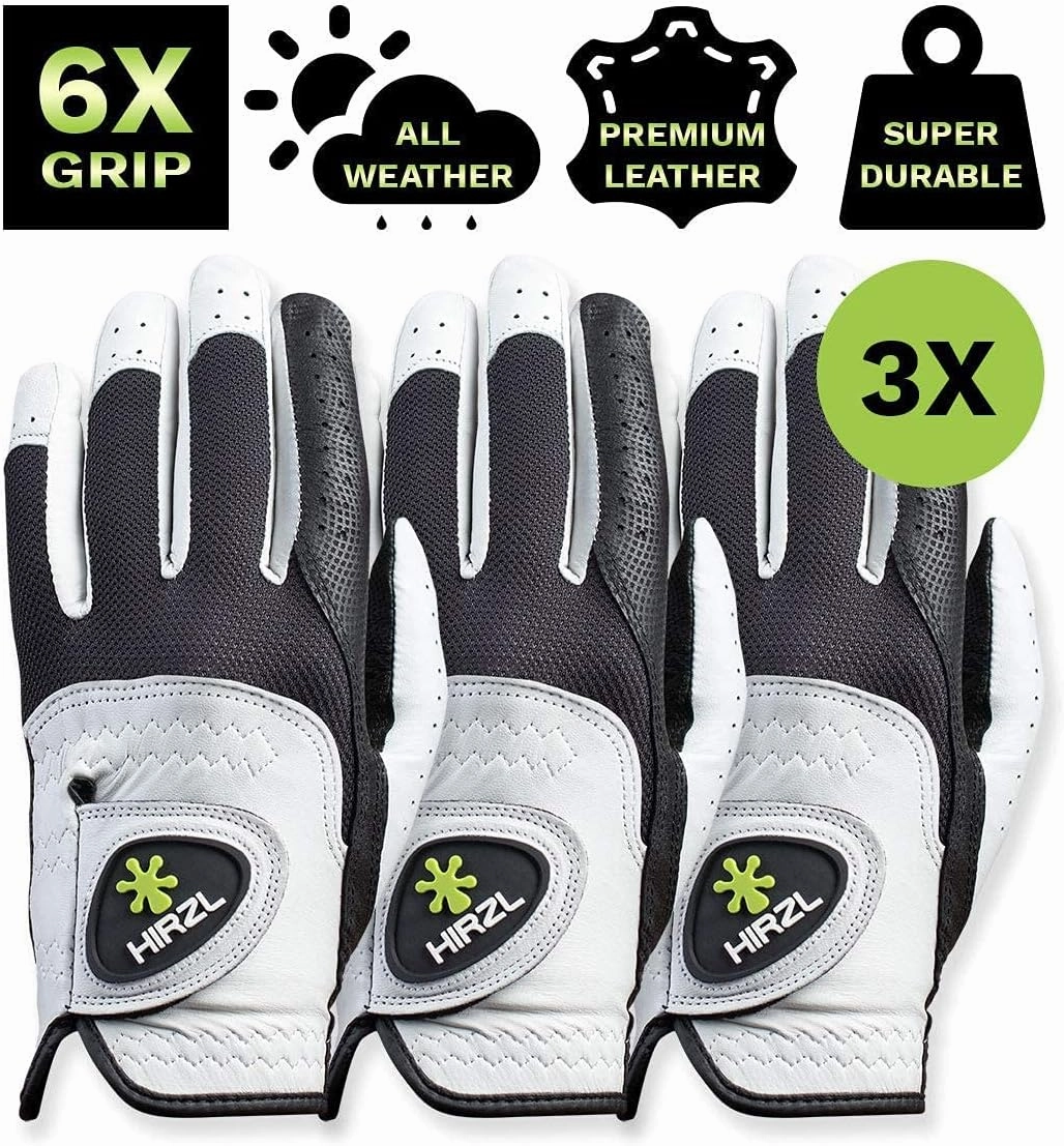 HIRZL GRIPPP FIT Ladies Golf Gloves – All Weather Womens Golf Glove (White/Black) | Kangaroo Leather & Lycra | Ultimate Grip/Wet or Dry | Breathable, Stretch Fit, Sweat Absorbent (Pack of 3)