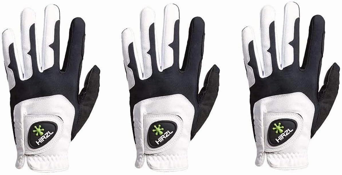 HIRZL GRIPPP FIT Ladies Golf Gloves – All Weather Womens Golf Glove (White/Black) | Kangaroo Leather & Lycra | Ultimate Grip/Wet or Dry | Breathable, Stretch Fit, Sweat Absorbent (Pack of 3)