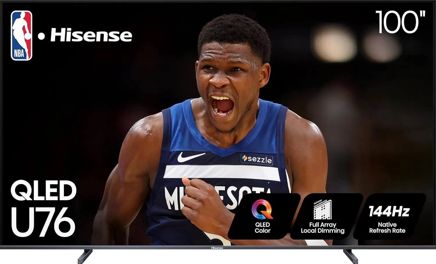 Hisense 100-Inch Class U7 Series ULED 4K UHD Google Smart TV (100U76N, 2024 Model) - QLED, Native 144Hz, Motion Rate 480, Dolby Vision, Full Array Local Dimming, Game Mode Pro, Alexa Compatibility
