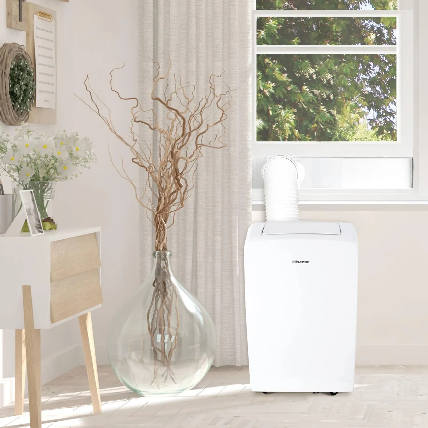 Hisense AHP0822CW1W 8,000 Smart Portable Air Conditioner with Wi-fi Controls, Dehumidifier and Remote, AC for Apartment, Bedroom, Medium Rooms up to 350 Square Feet in White, 8000 BTU