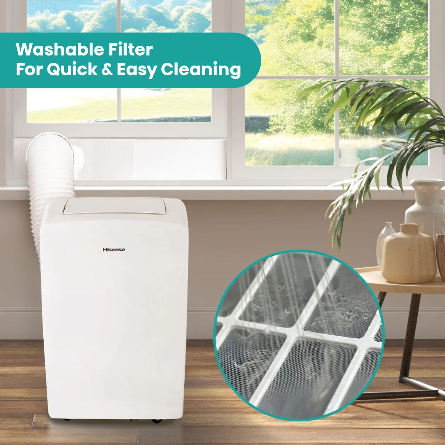 Hisense AHP0822CW1W 8,000 Smart Portable Air Conditioner with Wi-fi Controls, Dehumidifier and Remote, AC for Apartment, Bedroom, Medium Rooms up to 350 Square Feet in White, 8000 BTU