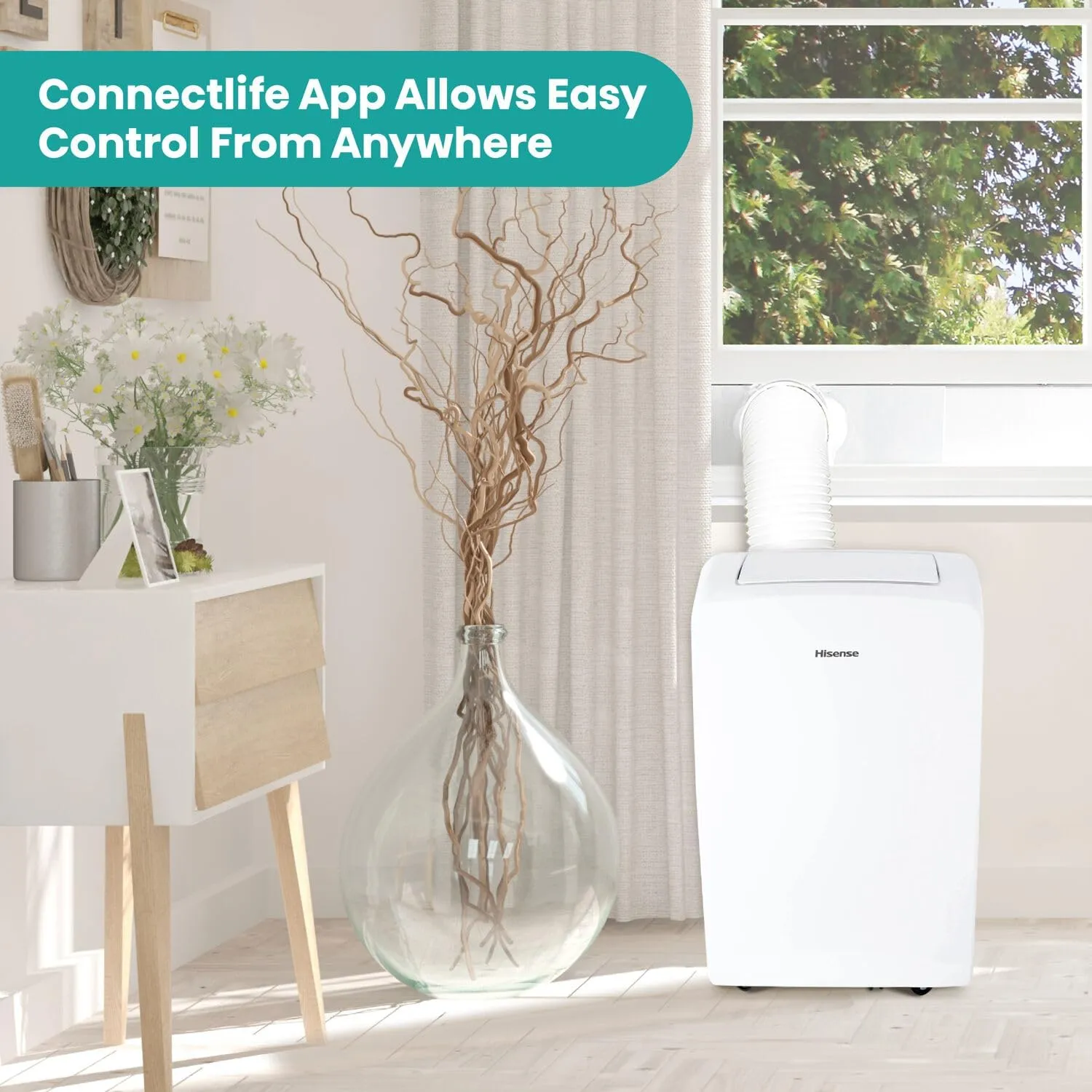 Hisense AHP0822CW1W 8,000 Smart Portable Air Conditioner with Wi-fi Controls, Dehumidifier and Remote, AC for Apartment, Bedroom, Medium Rooms up to 350 Square Feet in White, 8000 BTU