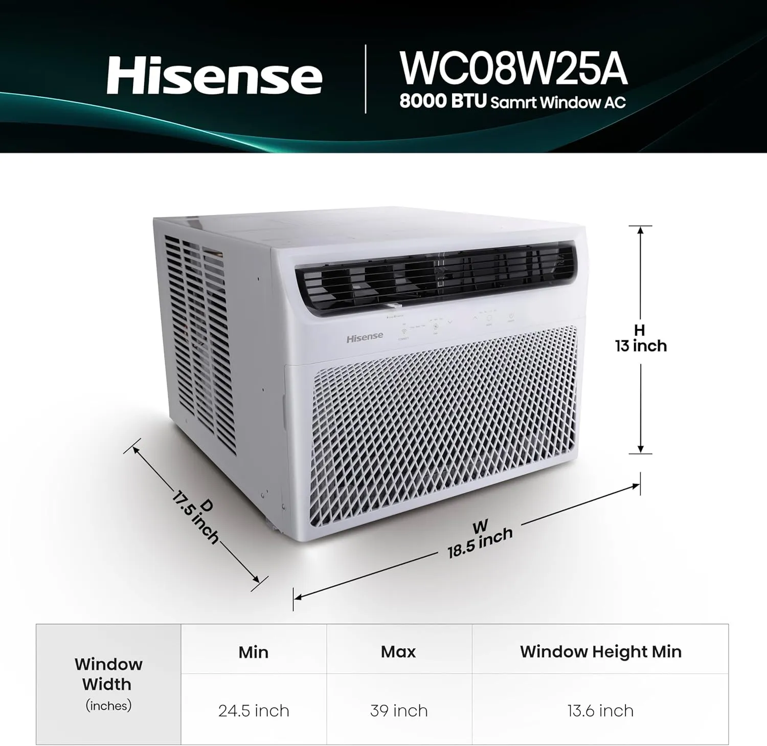 Hisense WC08W25A Window Air Conditioner, 8,000 BTU, White