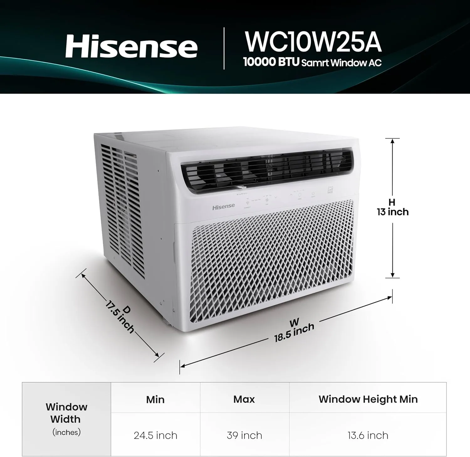 Hisense WC10W25A Window Air Conditioner, 10,000 BTU, White