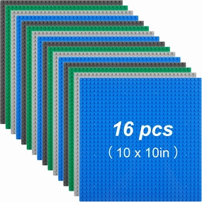 HNBun 16Pcs 10" x 10" Classic Baseplates Building Plates for Building Bricks Compatible with All Major Brands-Baseplate, Creative Building Platforms Mats for Building Bricks,Multicolored
