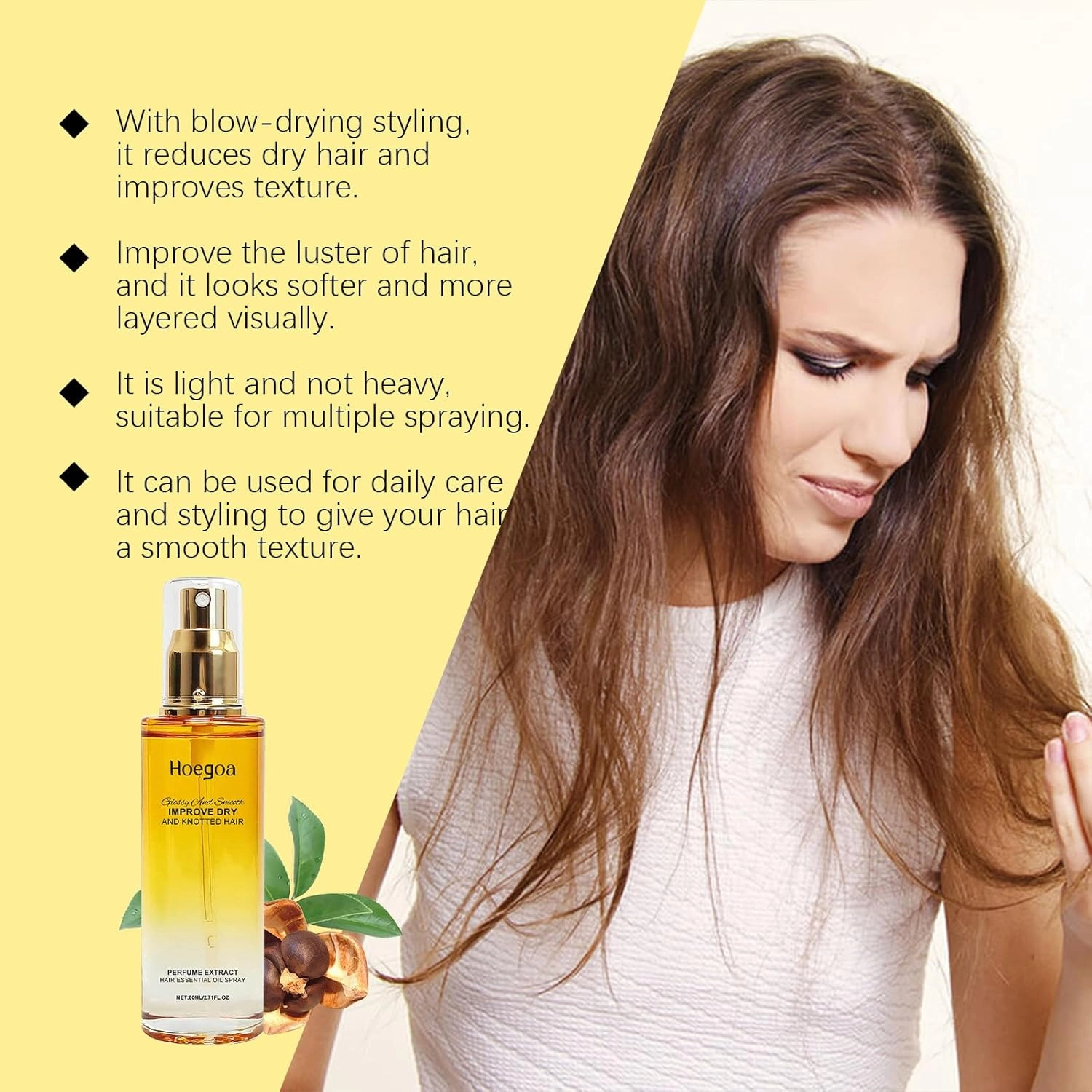 Hoegoas Conditioning Oil - Hoegoas 80ml Conditioning Oil Spray Scalp & Hair Strengthener Leave-In Conditioner Comforting Shampoo Cleanser, Gently Nourishes Smooth Hair for Daily Hair Care (2PCS)