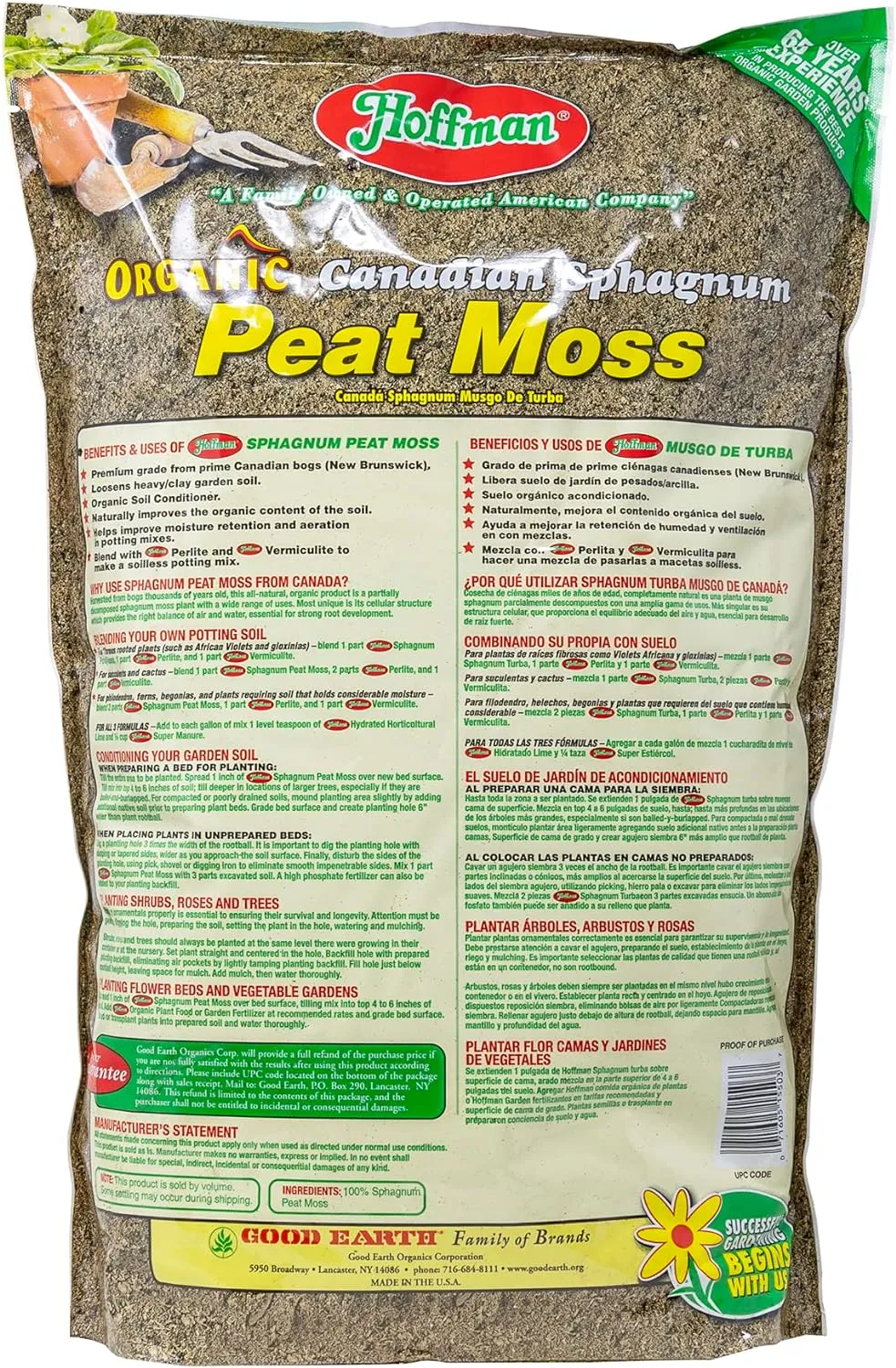 Hoffman Canadian Sphagnum Peat Moss Soil Conditioner to Improve Moisture Retention and Aeration, 10qt Bag, Pack of 3