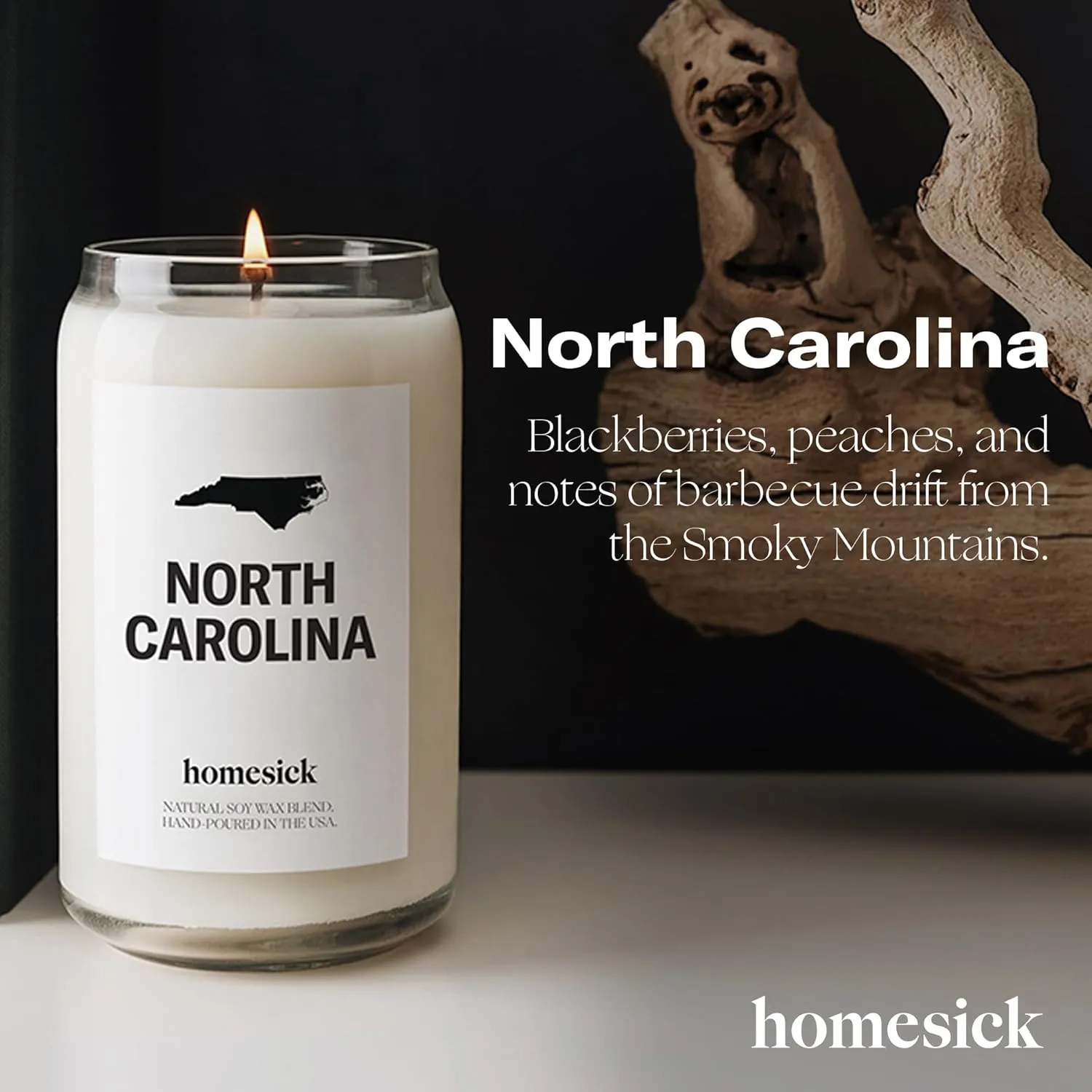 Homesick Scented Candles for Home (North Carolina) - 13.75 oz Long-Lasting Soy Wax Jar Candle for Women & Men for All Occasions, 60-80 Hours Burn Time - Notes of BlackBerry, Peach & Tobacco