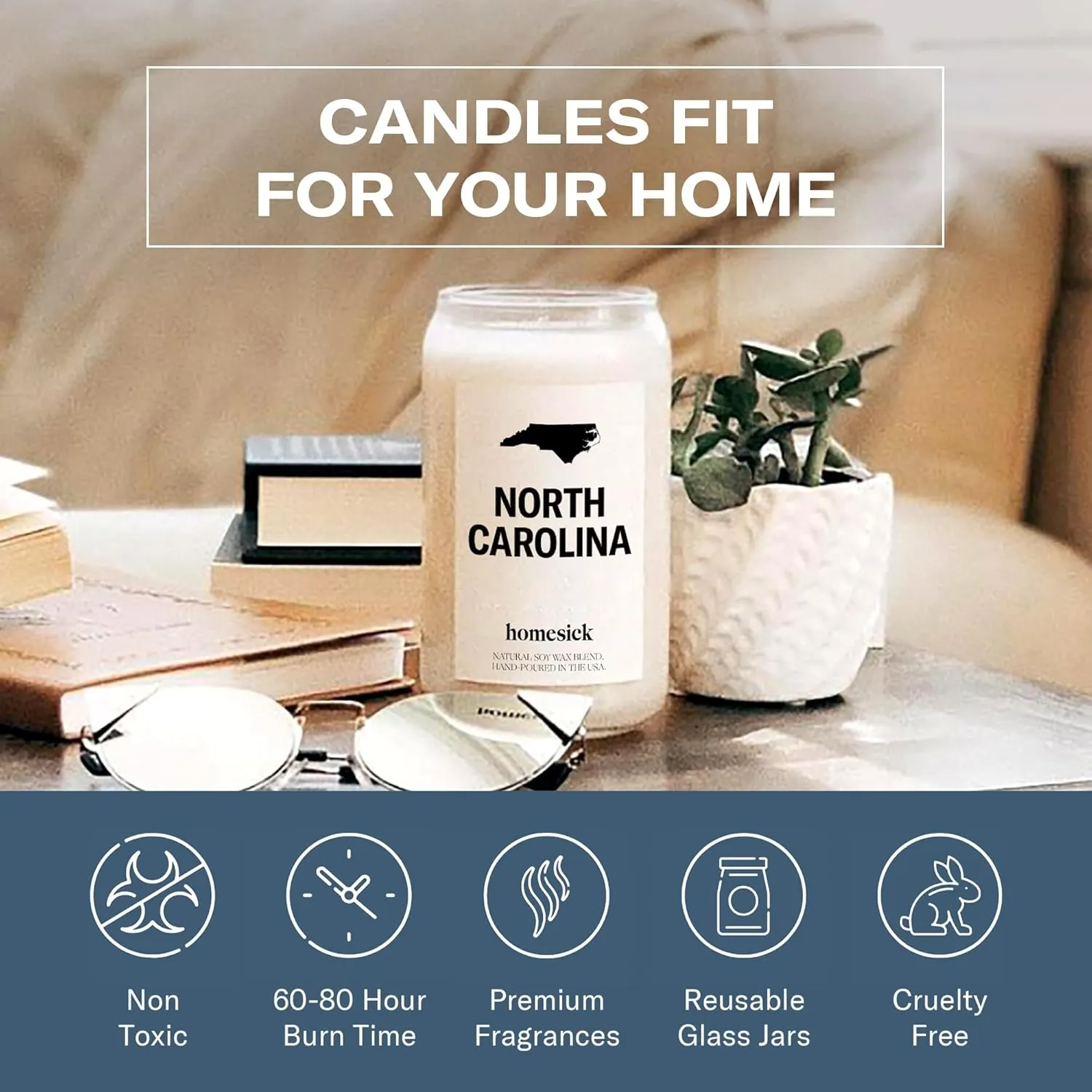 Homesick Scented Candles for Home (North Carolina) - 13.75 oz Long-Lasting Soy Wax Jar Candle for Women & Men for All Occasions, 60-80 Hours Burn Time - Notes of BlackBerry, Peach & Tobacco