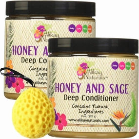 Honey and Sage Deep Conditioner Mask, 8 Oz - Natural Moisturizing Hair Treatment, Babassu Oil for Hair Types, Paraben & Sulfate-Free, Bundled with Bath Sponge [Pack of 3]