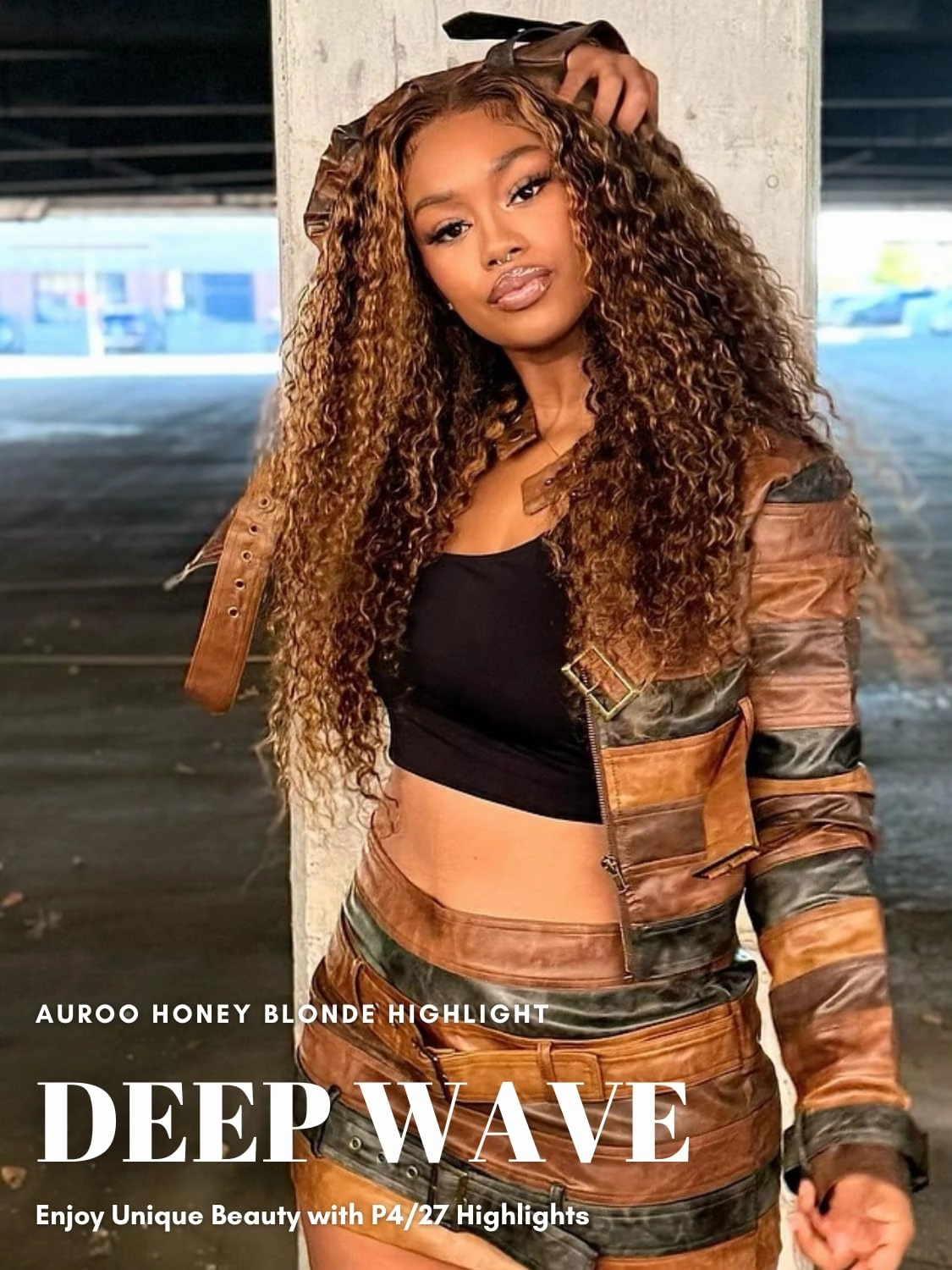 Honey Blonde Highlight Deep Wave Closure Only Human Hair, 100% Hand Tied 10A Brazilian Virgin 4x4 HD Transparent Lace Closure Pre Plucked P4/27 Ombre Brown Curly Lace Closure Sew In Remy 10 Inch