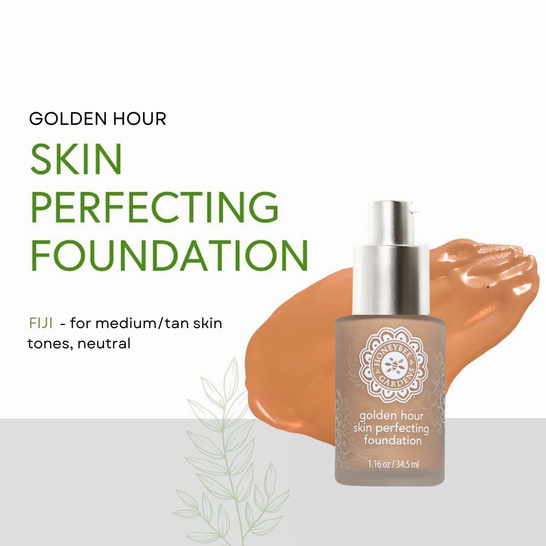 Honeybee Gardens Golden Hour Foundation In Fiji, Medium Tan Neutral, Skin-Perfecting, Luminous Finish, Vegan, 34.5ml