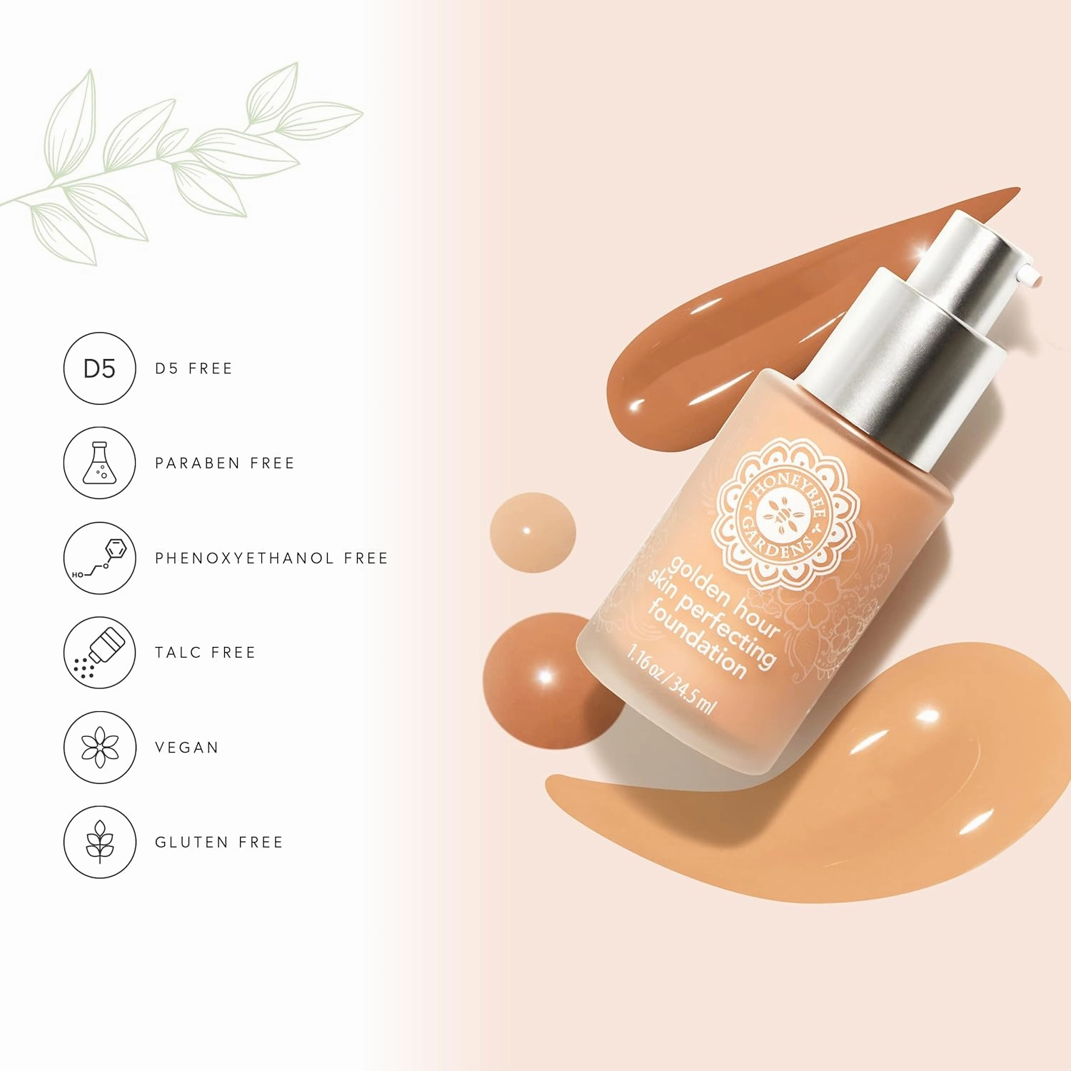 Honeybee Gardens Golden Hour Foundation In Fiji, Medium Tan Neutral, Skin-Perfecting, Luminous Finish, Vegan, 34.5ml