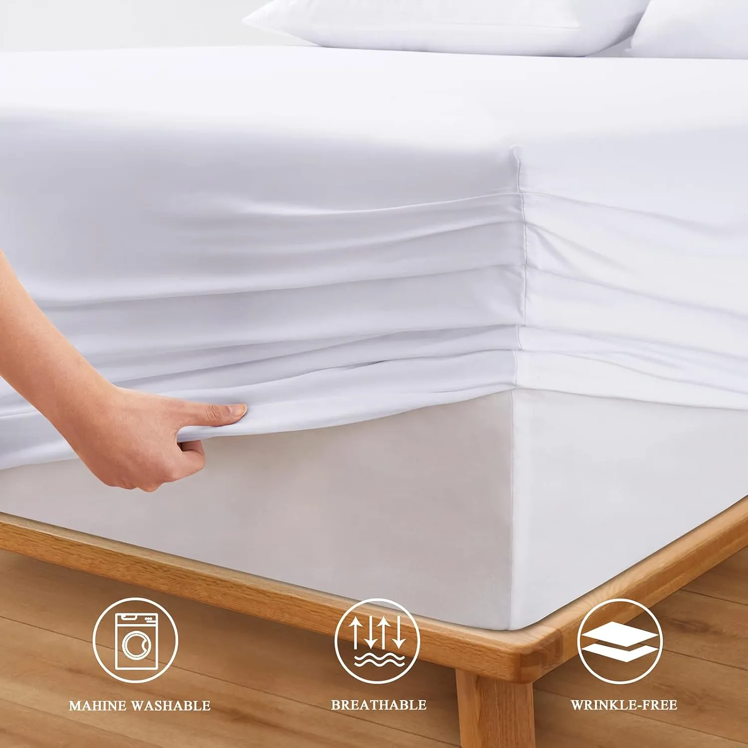 Horbaunal Extra Deep Pocket Cal King Fitted Sheet Only - Fits Up to 24 Inch Mattress - Luxury 1800 Thread Count - Microfiber White Fitted Bed Sheet California King Size