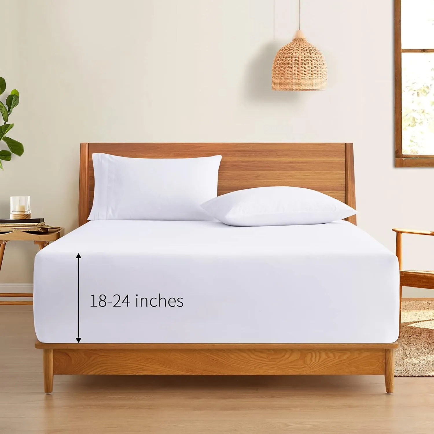 Horbaunal Extra Deep Pocket Cal King Fitted Sheet Only - Fits Up to 24 Inch Mattress - Luxury 1800 Thread Count - Microfiber White Fitted Bed Sheet California King Size