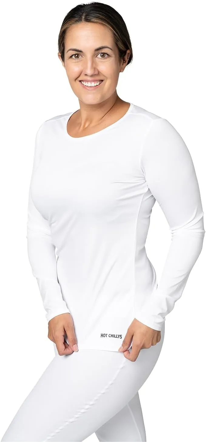 Hot Chillys Women's Peach Skins Solid Crewneck Lightweight Relaxed Fit Base Layer | Moisture-Wicking Long Sleeve Thermal Top