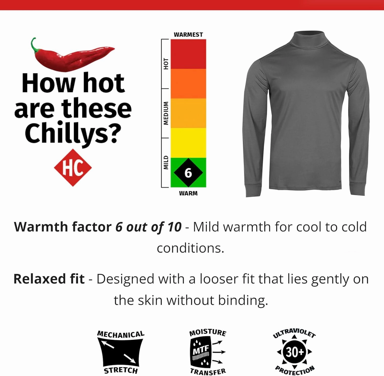 Hot Chillys Men's Peach Skins Roll T-Neck Lightweight Relaxed Fit Base Layer | Warm Soft Long Sleeve Thermal Shirt for Men