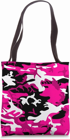 hot pink camouflage black white camo army military soldier Tote Bag