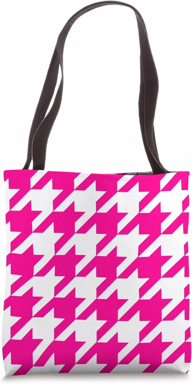 hot pink white houndstooth Tote Bag