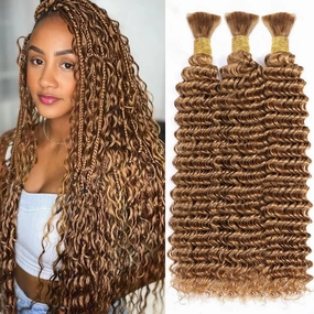 Human Braiding Hair for Boho Braids 150g 18 Inch Honey Blonde Curly Boho Hair for Braiding Knotless 12A Deep Wave Bulk Bohemian 3 Bundles/Pack Color 27