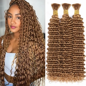 Human Braiding Hair for Boho Braids 150g 20 Inch Honey Blonde Curly Boho Hair for Braiding Knotless 12A Deep Wave Bulk Bohemian 3 Bundles/Pack Color 27