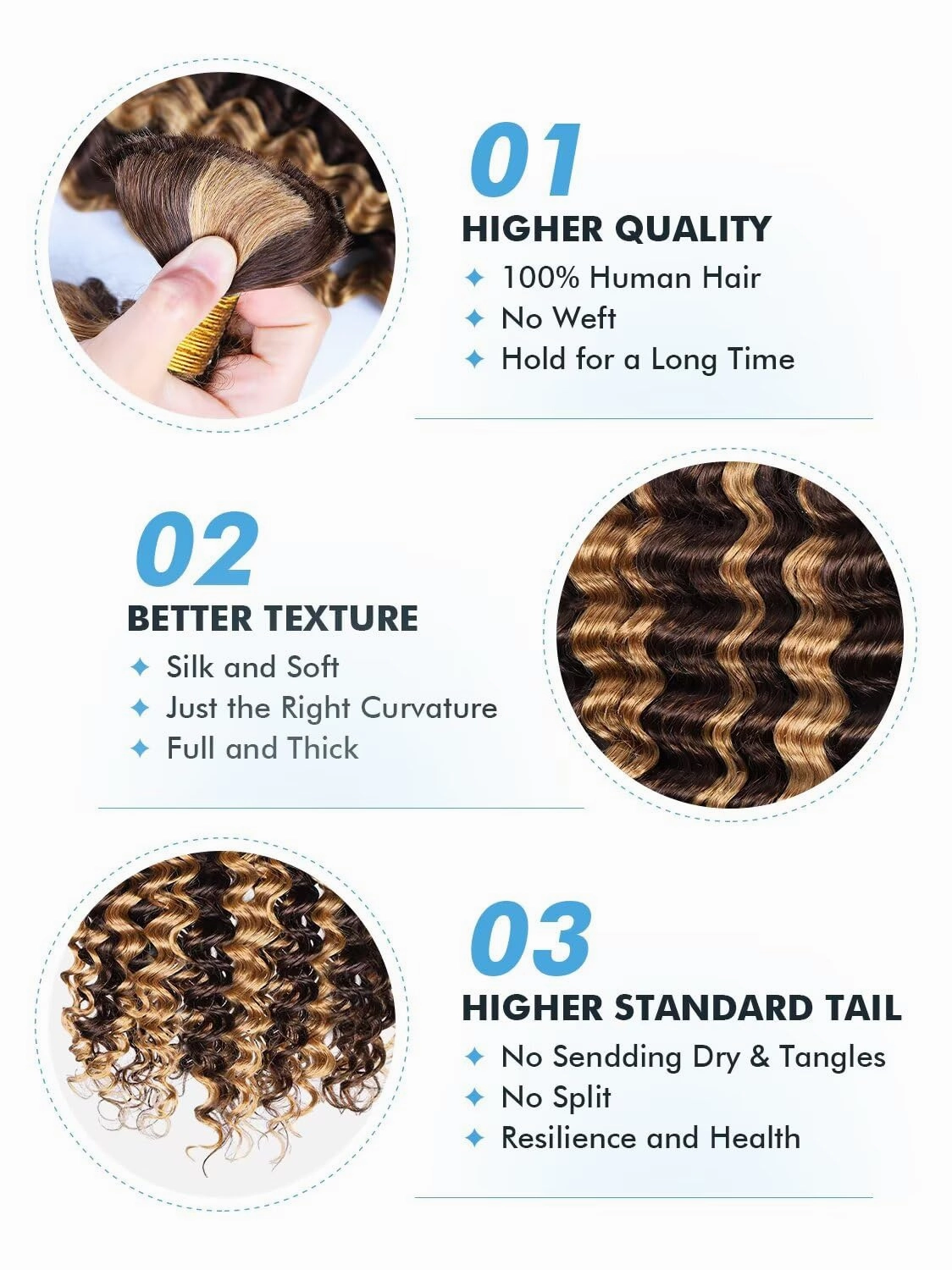 Human Braiding Hair for Boho Braids 150g 20 Inch Ombre Highlight Curly Boho Hair for Braiding Knotless 12A Deep Wave Bulk Bohemian 3 Bundles/Pack Color P4/27