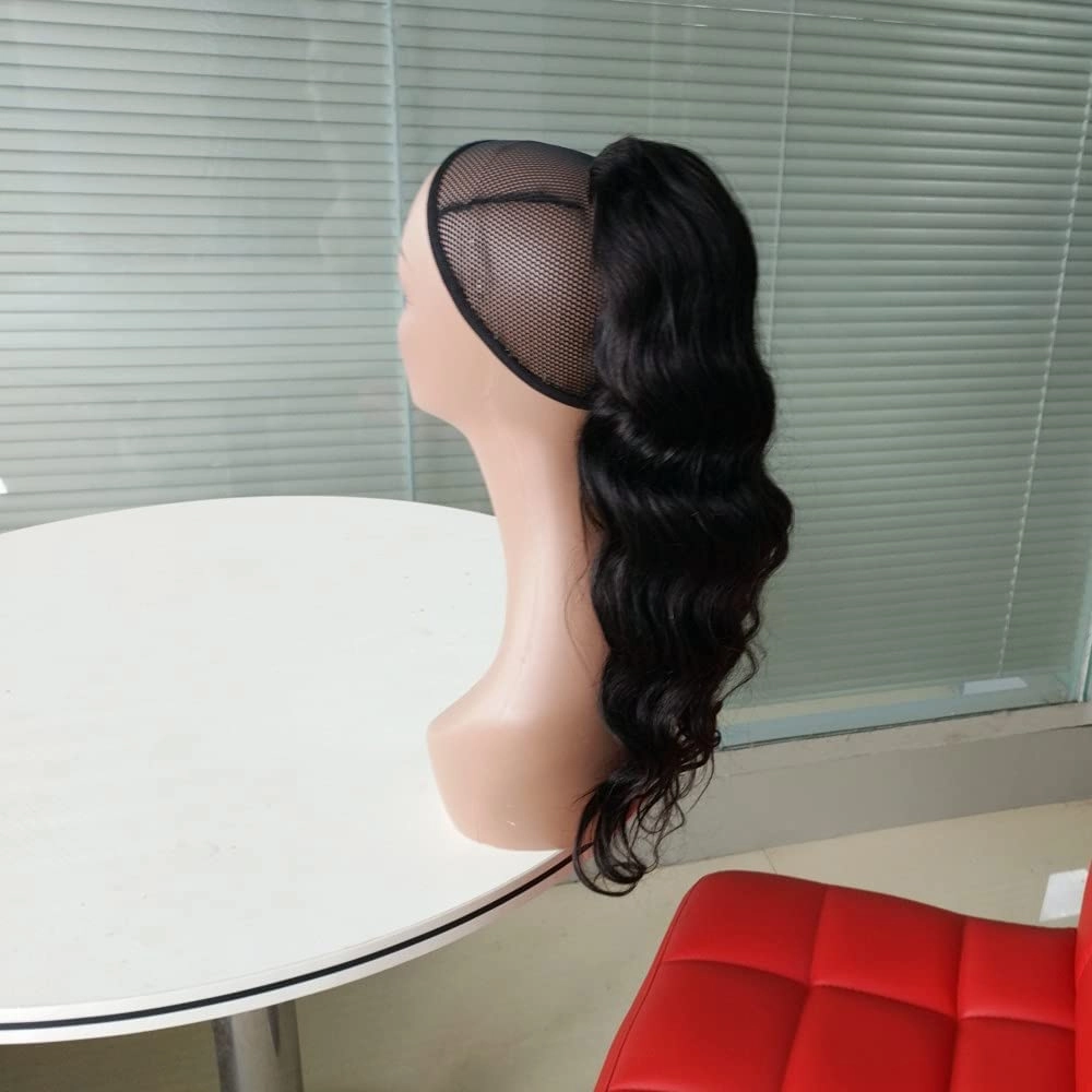Human Hair 14'' Body Wave Ponytail Extensions Yaki Afro Kinky Straight Curly Ponytail Wrap Drawstring Human Hair Natural Color Hairpiece with Clip in Binding Pony Tail (14 Inch, Body Wave)