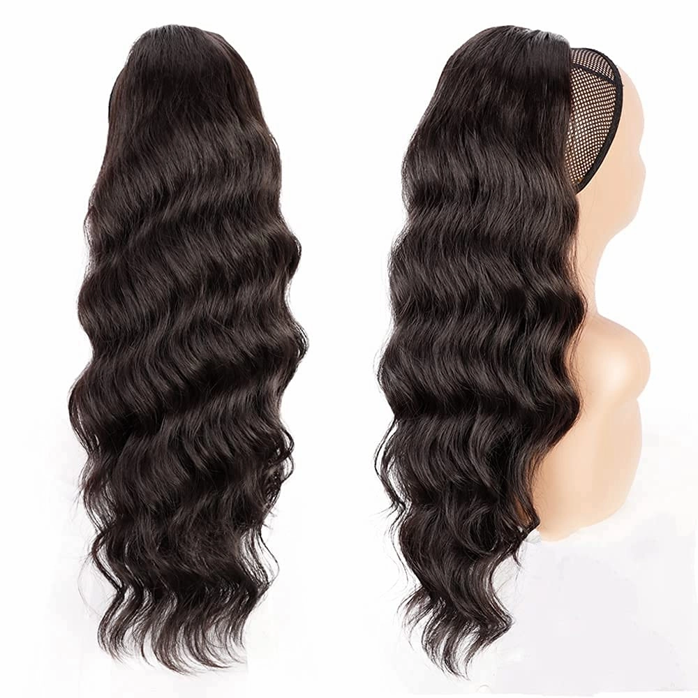 Human Hair 14'' Body Wave Ponytail Extensions Yaki Afro Kinky Straight Curly Ponytail Wrap Drawstring Human Hair Natural Color Hairpiece with Clip in Binding Pony Tail (14 Inch, Body Wave)