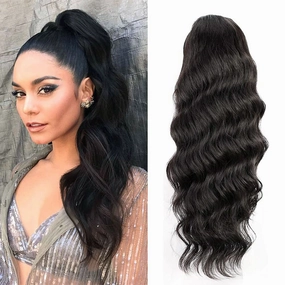 Human Hair 14'' Body Wave Ponytail Extensions Yaki Afro Kinky Straight Curly Ponytail Wrap Drawstring Human Hair Natural Color Hairpiece with Clip in Binding Pony Tail (14 Inch, Body Wave)