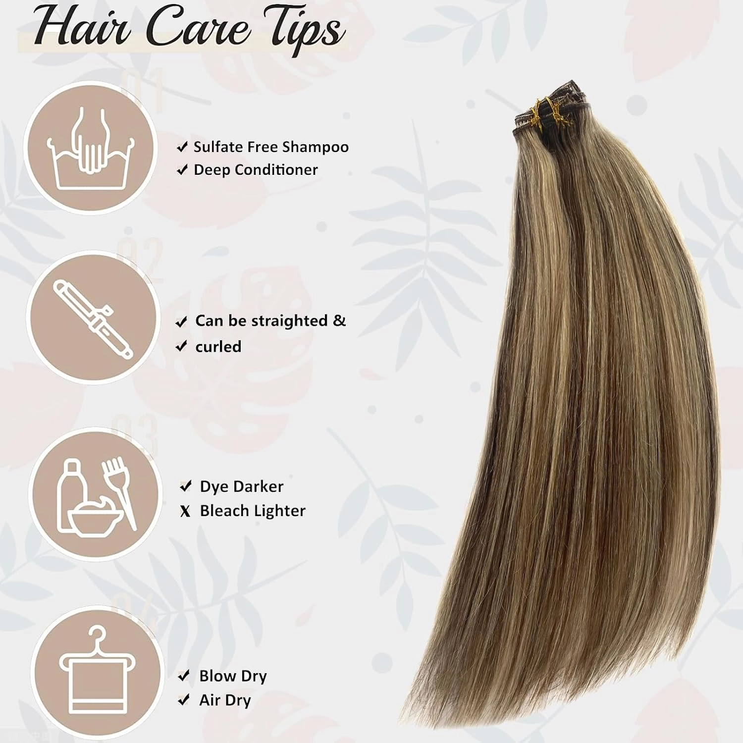 Human Hair Clip in Extensions 14Inch Straight Highlight Chocolate Brown Mix Ash Blonde Human Hair Clip on Hairpieces 70g Handmade Weft 5pcs 12 Clips for Women 2 Tones #4T18P4