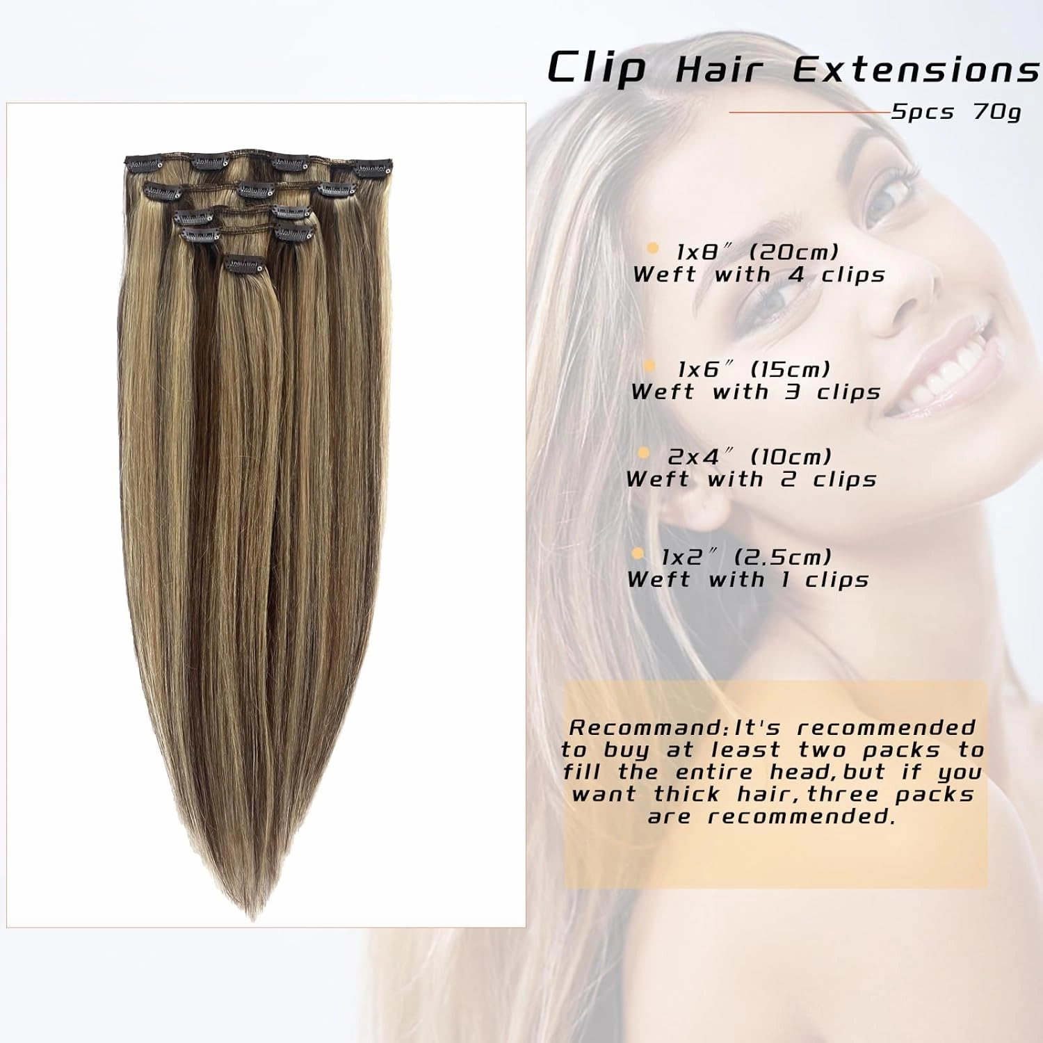 Human Hair Clip in Extensions 14Inch Straight Highlight Chocolate Brown Mix Ash Blonde Human Hair Clip on Hairpieces 70g Handmade Weft 5pcs 12 Clips for Women 2 Tones #4T18P4