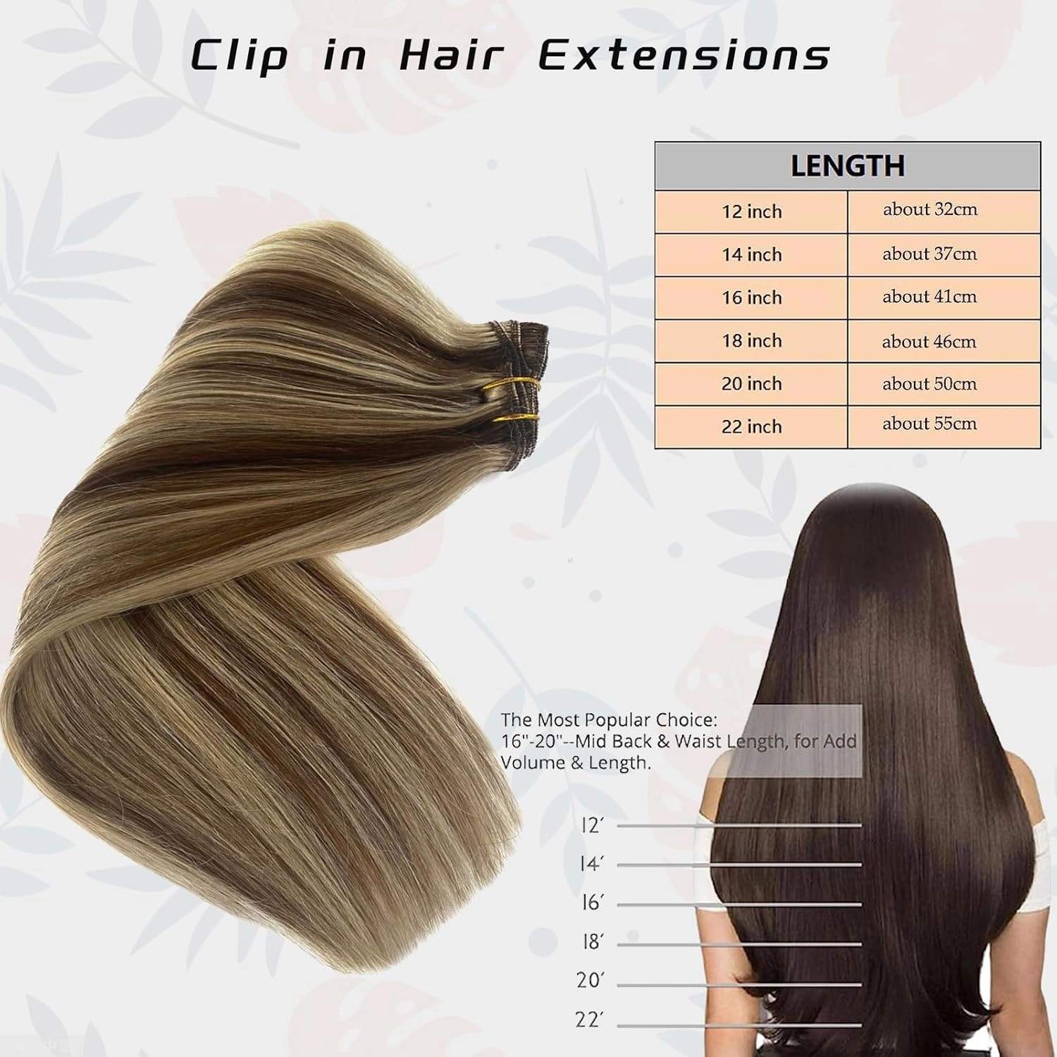 Human Hair Clip in Extensions 14Inch Straight Highlight Chocolate Brown Mix Ash Blonde Human Hair Clip on Hairpieces 70g Handmade Weft 5pcs 12 Clips for Women 2 Tones #4T18P4