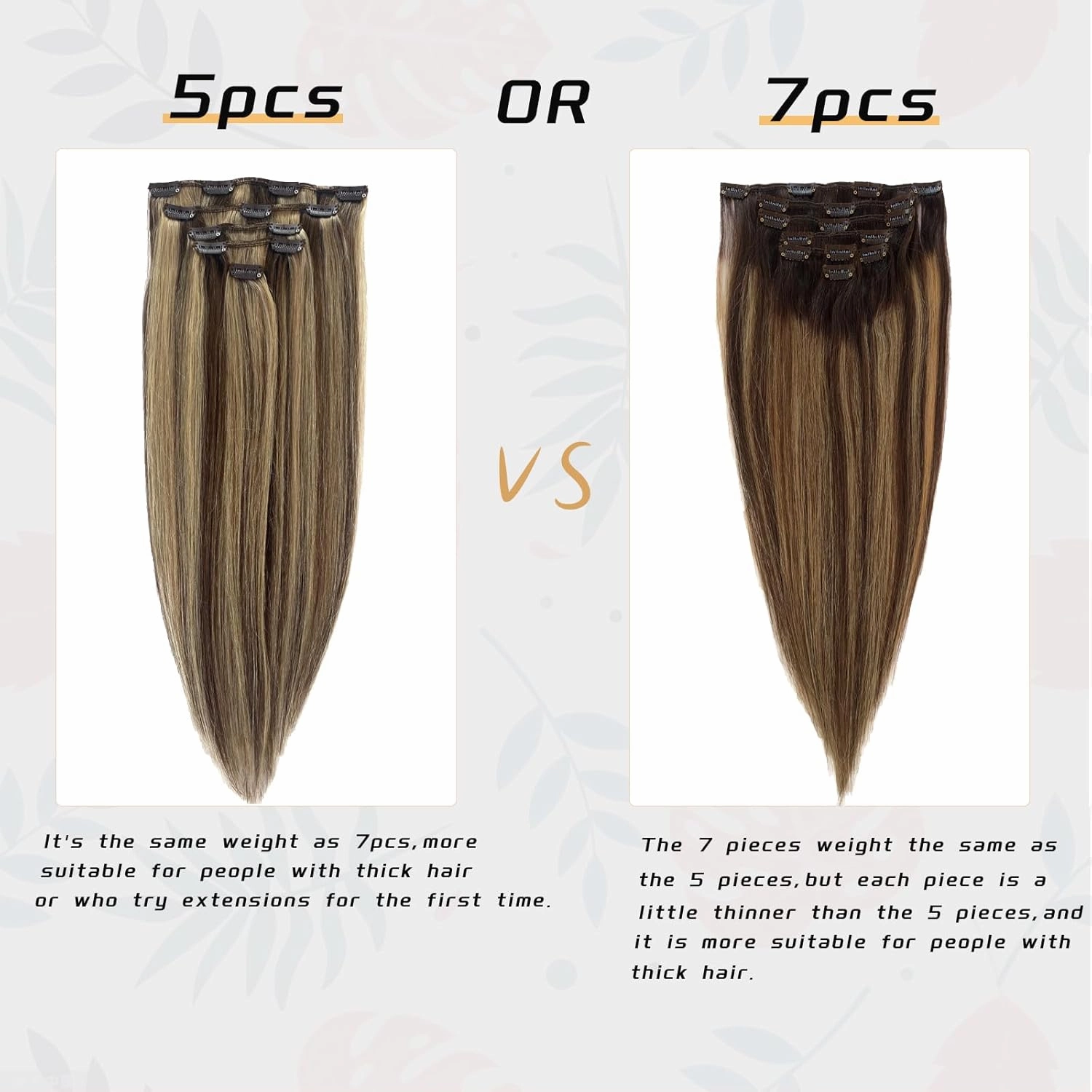 Human Hair Clip in Extensions 14Inch Straight Highlight Chocolate Brown Mix Ash Blonde Human Hair Clip on Hairpieces 70g Handmade Weft 5pcs 12 Clips for Women 2 Tones #4T18P4