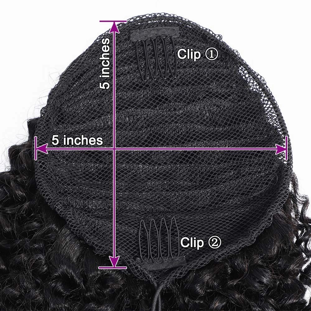 Human Hair Ponytail Extensions Yaki Afro Kinky Straight Curly Ponytail Wrap Drawstring Human Hair Natural Black Color Hairpiece with Clip in Binding Pony Tail (12 Inch, Kinky Straight)