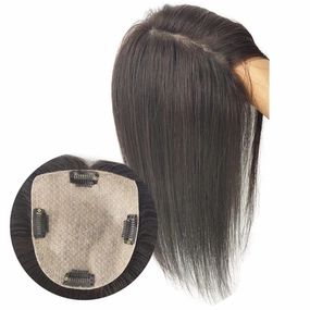 Human Hair Toppers 150% Density Silk Base Clip in Topper Top Hair Pieces For Women with Thinning Hair/Hair Loss Cover Gray Hair Natural Color (8x12, 18)