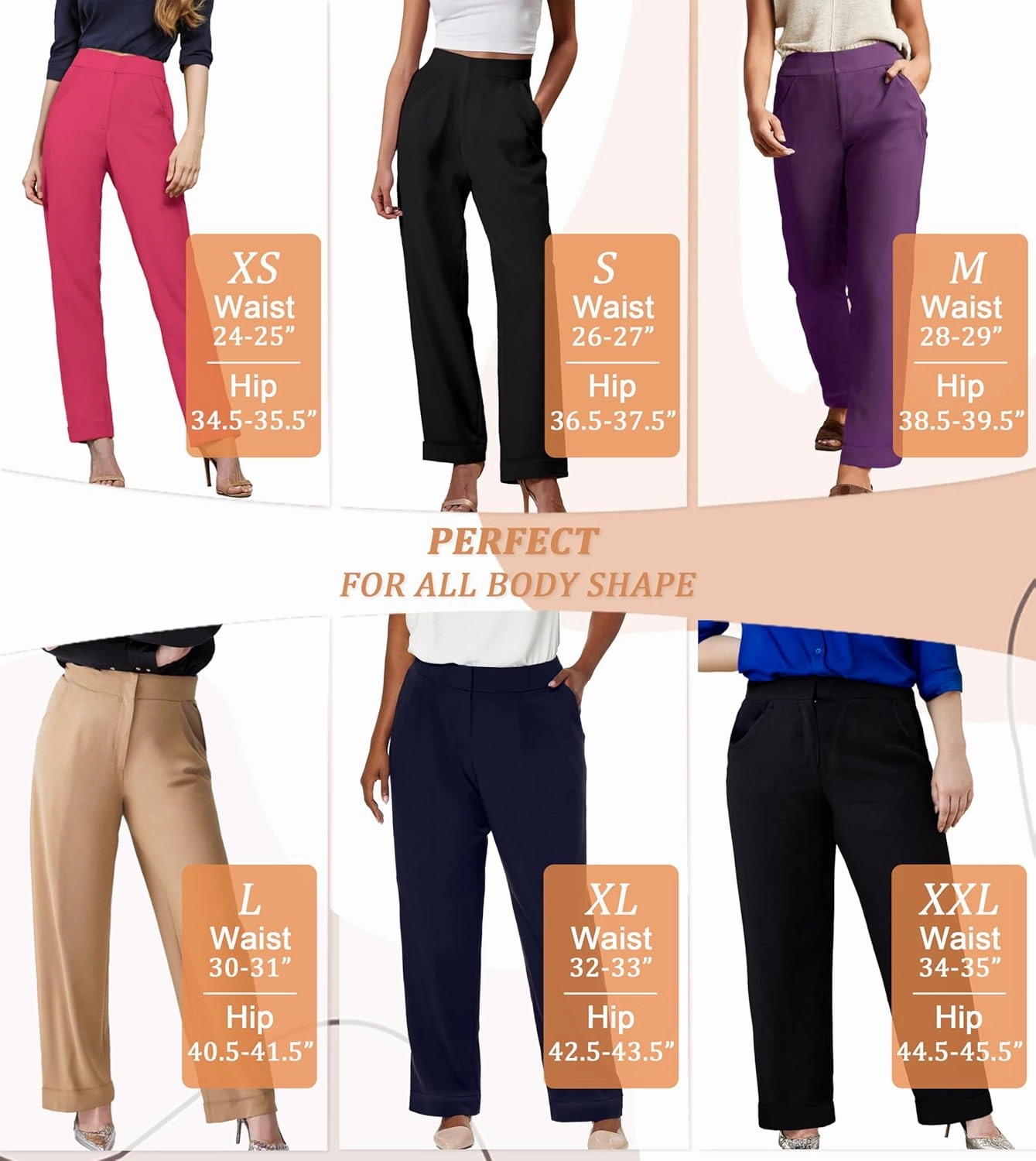 Hybrid & Company Women's High Waist Lightweight Solid Long Pants Elegant Office Trousers