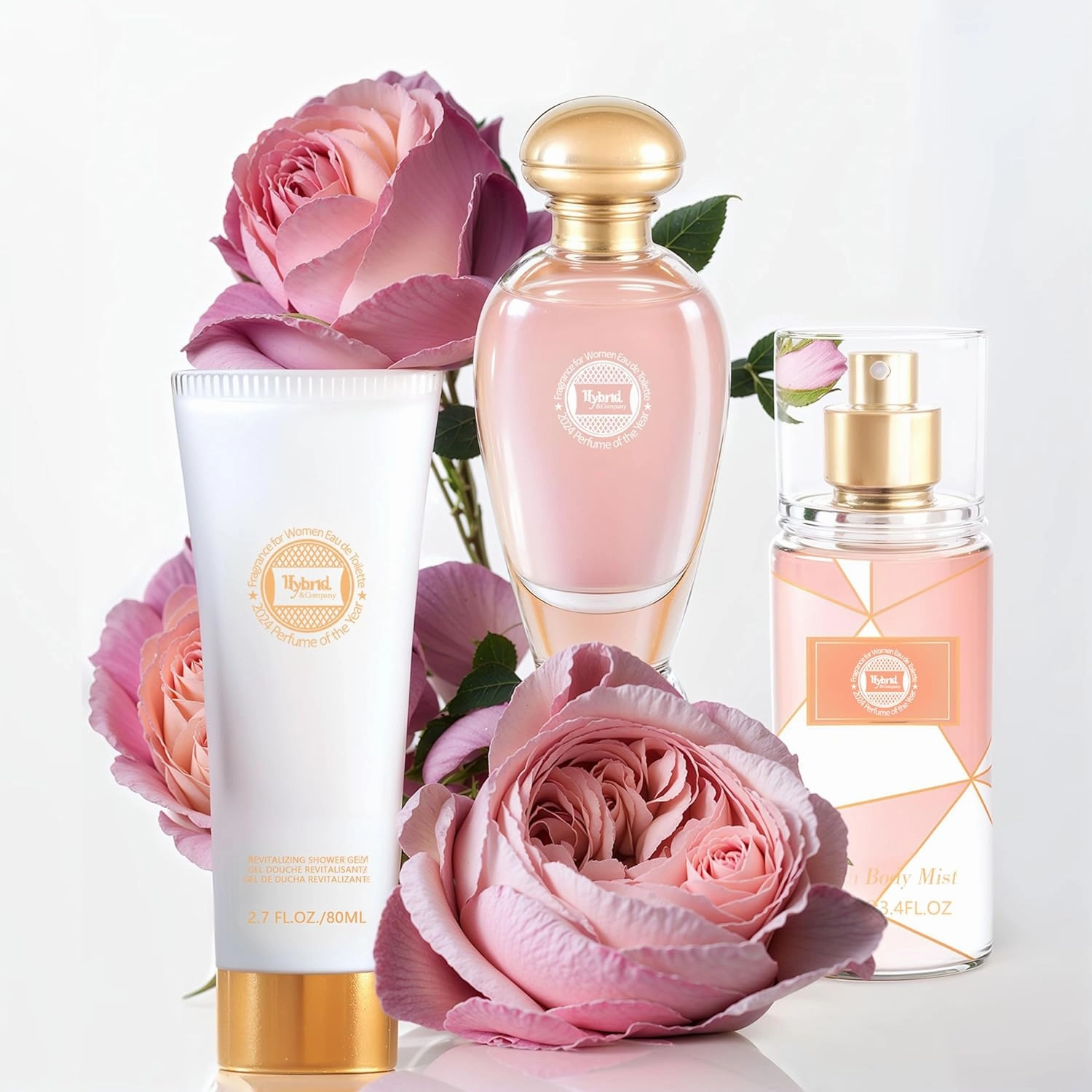 Hybrid & Company Women Viva Luck Rose 3 Pcs Gift Set,50ml-Perfume&100ml-Mist&80ml-Shower Gel
