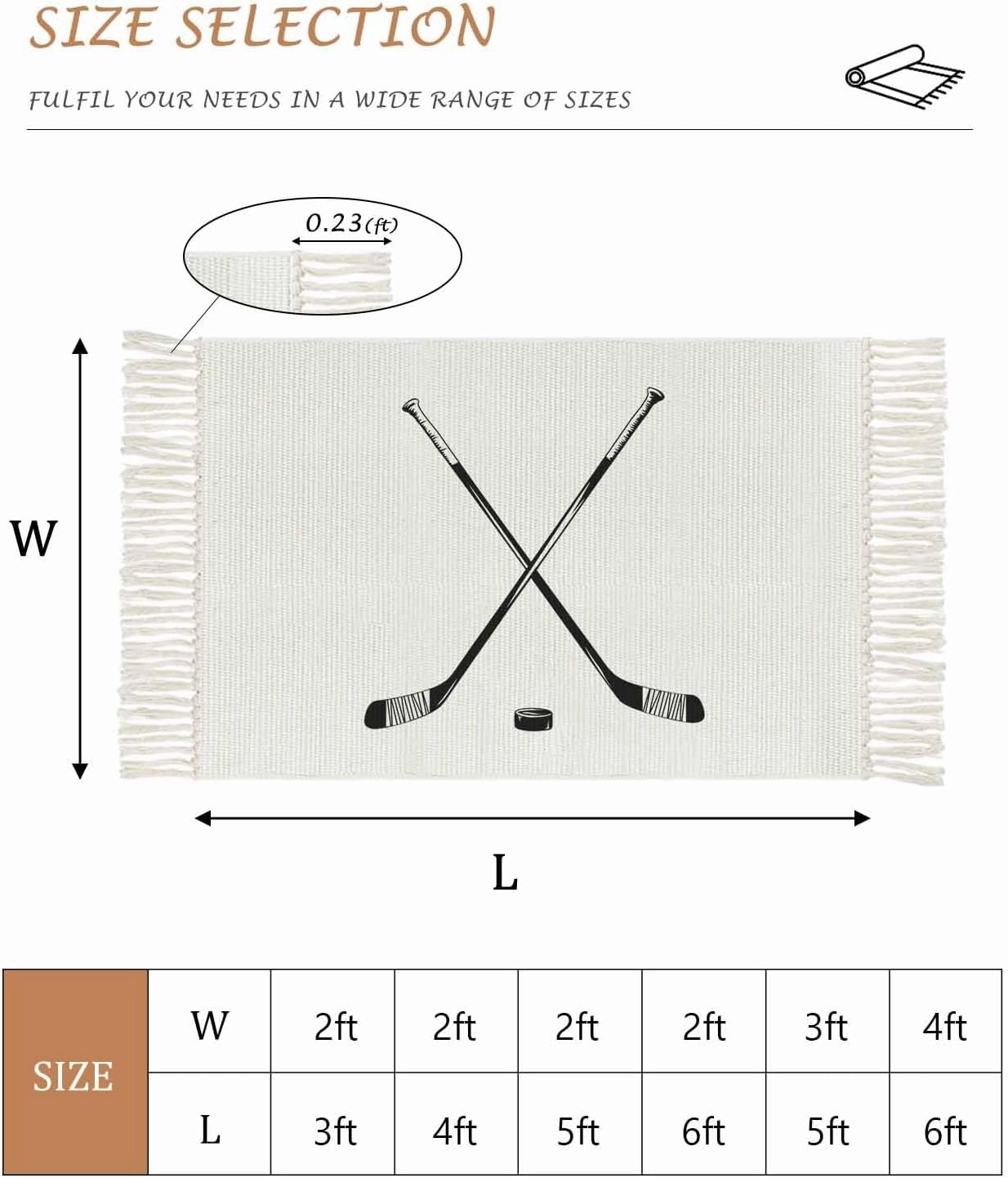 Ice Hockey Large Runner Rug 4X6 Ft Living Room Area Rug, Washable Woven Throw Carpet with Tassel, Modern Minimalist Ball Sports Game Art Non-Shedding Bedroom Office Carpets