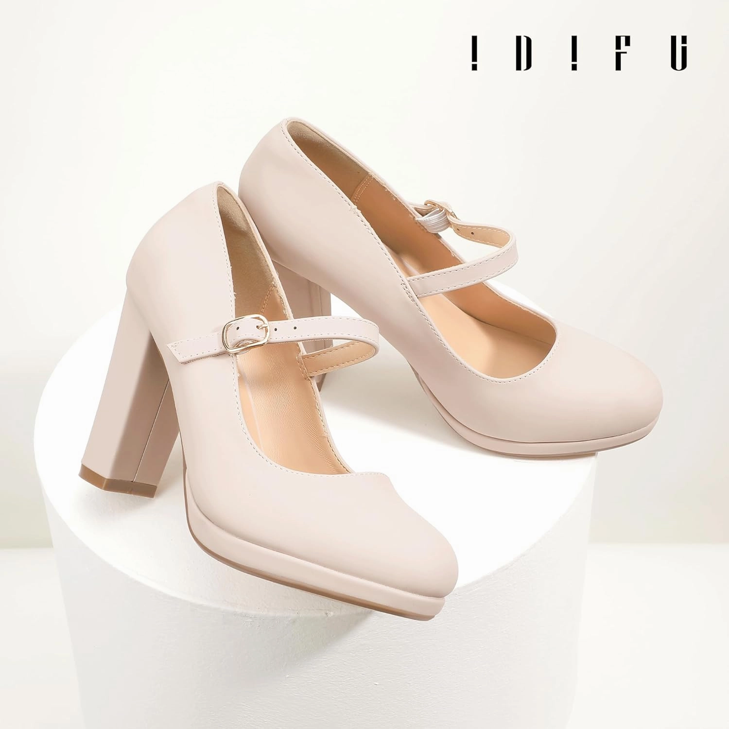 IDIFU IN4 Mary Jane Shoes Closed Toe Heels Platform High Chunky Block Heels Women's Pumps Comfortable Dress Shoes for Women Wedding Bridal Work Fashion Round Toe Pumps Shoes