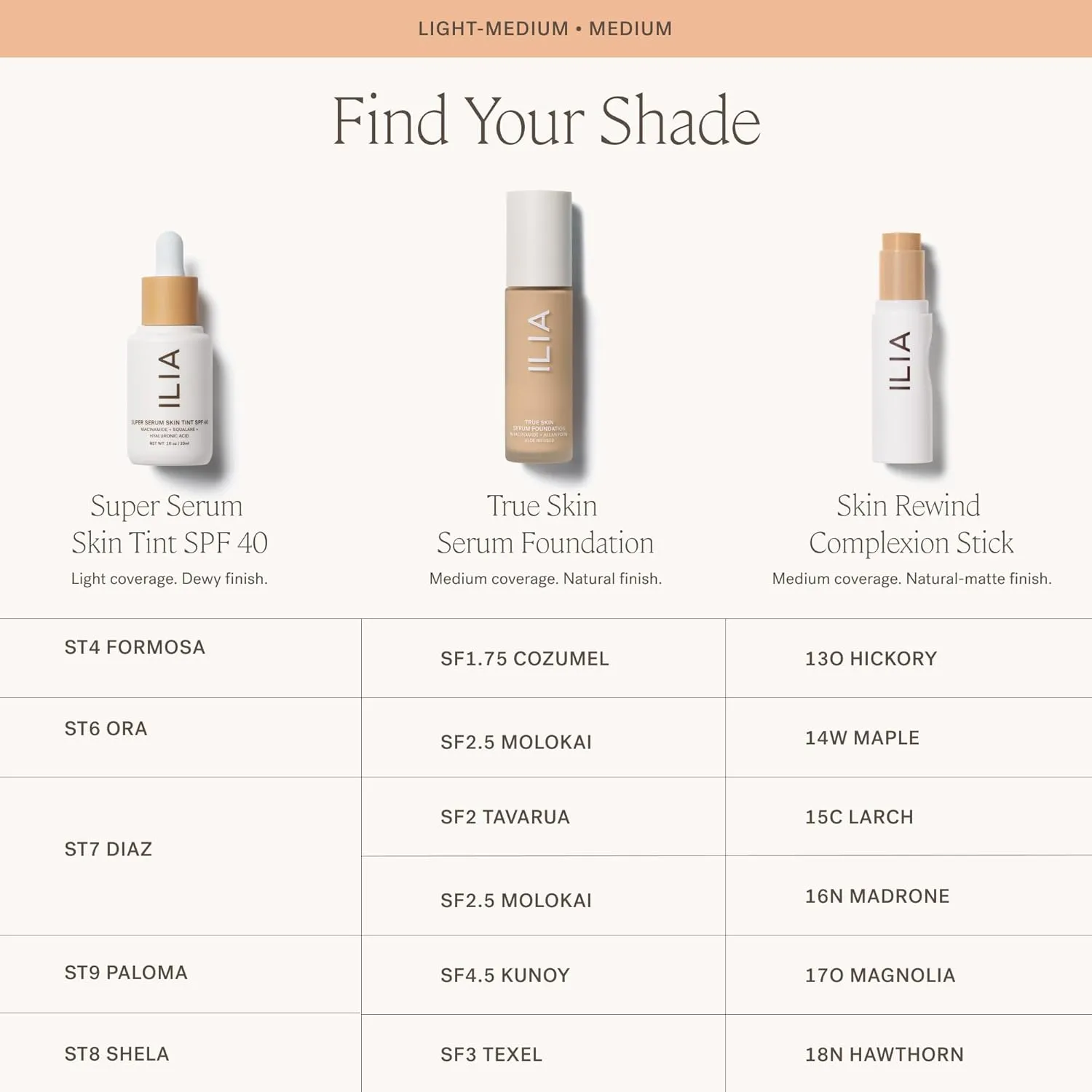 ILIA - True Skin Serum Foundation | Non-comedogenic, Cruelty-Free, Vegan, Weightless Feel, Buildable Coverage, Safe For Sensitive Skin (Molokai SF2.5)