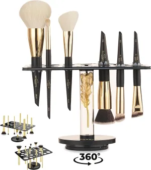 ImpressionZ Makeup Brush Drying Rack – 360° Rotating Base with 32 Slots - Acrylic Makeup Brush Dryer Rack & Organizer Stand for All Brushes - Space Saving Brush Dryer Holder for Vanity & Countertop