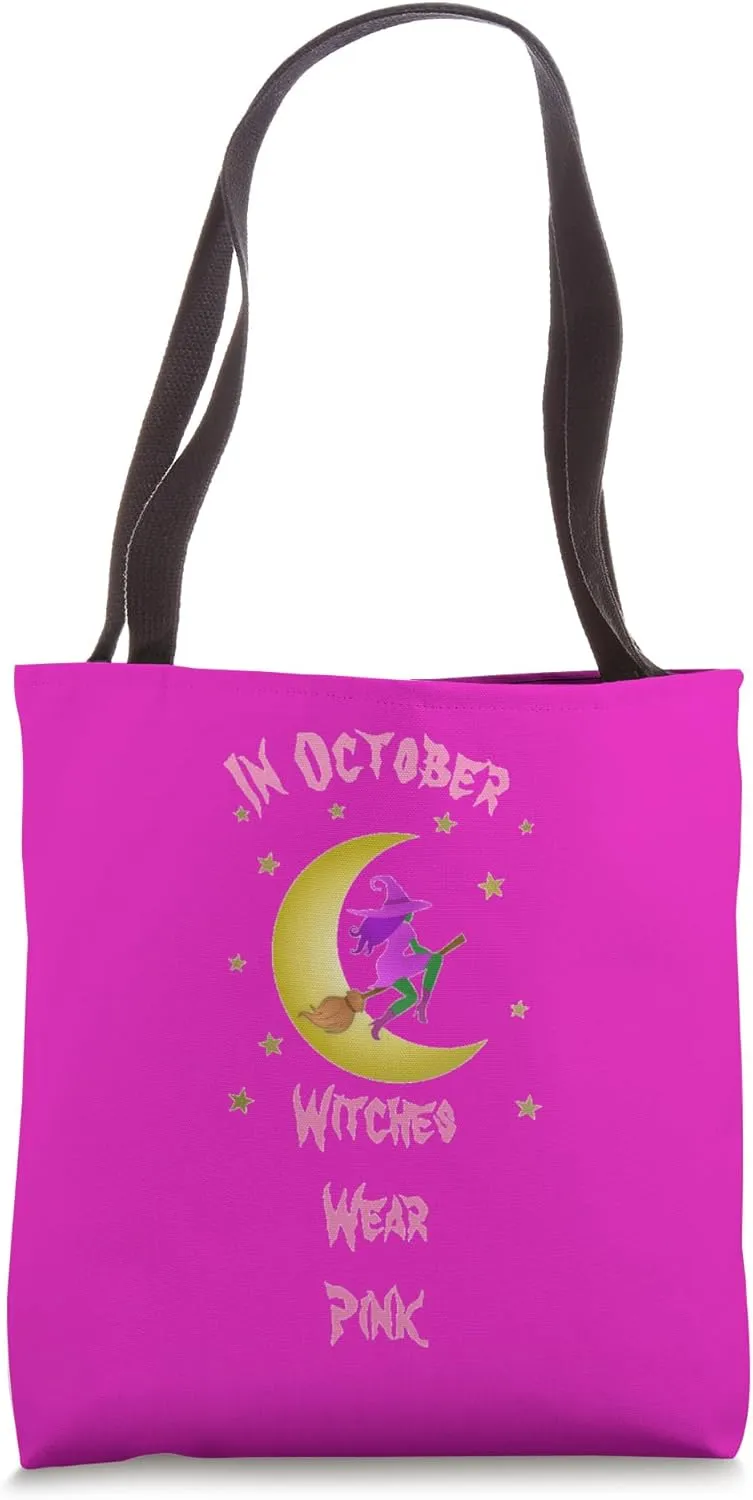 In October Witches Wear Pink Art Illustration Tote Bag